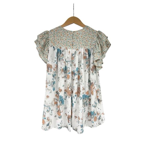 Buckle Black Ruffle Floral Short Sleeve Blouse Chiffon Womens Size Small - Picture 4 of 6